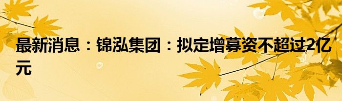 最新消息：锦泓集团：拟定增募资不超过2亿元